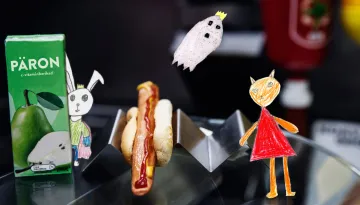 tecknad räv kanin och spöke i korvkiosk