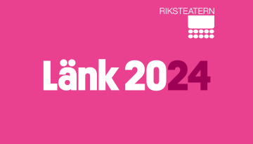 Riksteatern Logga Länk-festivalen 2024 vit text mot rosa bakgrund