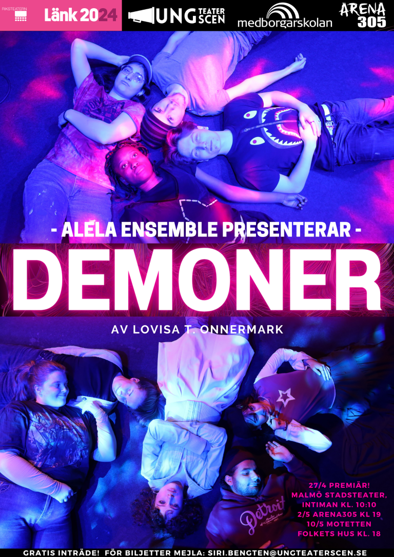 affischbild Alela ensemble - neonljus ungdomar som ligger tillsammans på ett golv