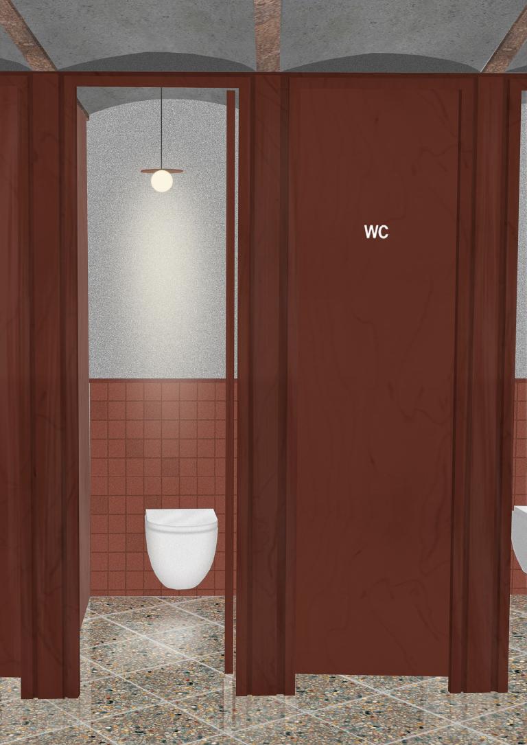 Skiss på toalettbås från arkitekterna