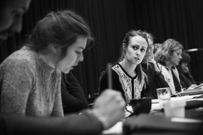 Genomläsning av manuset med Hanna Normann och Natalie Sundelin Foto: Emmalisa Pauly
