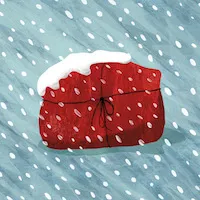 Ett rött paket ligger i snön