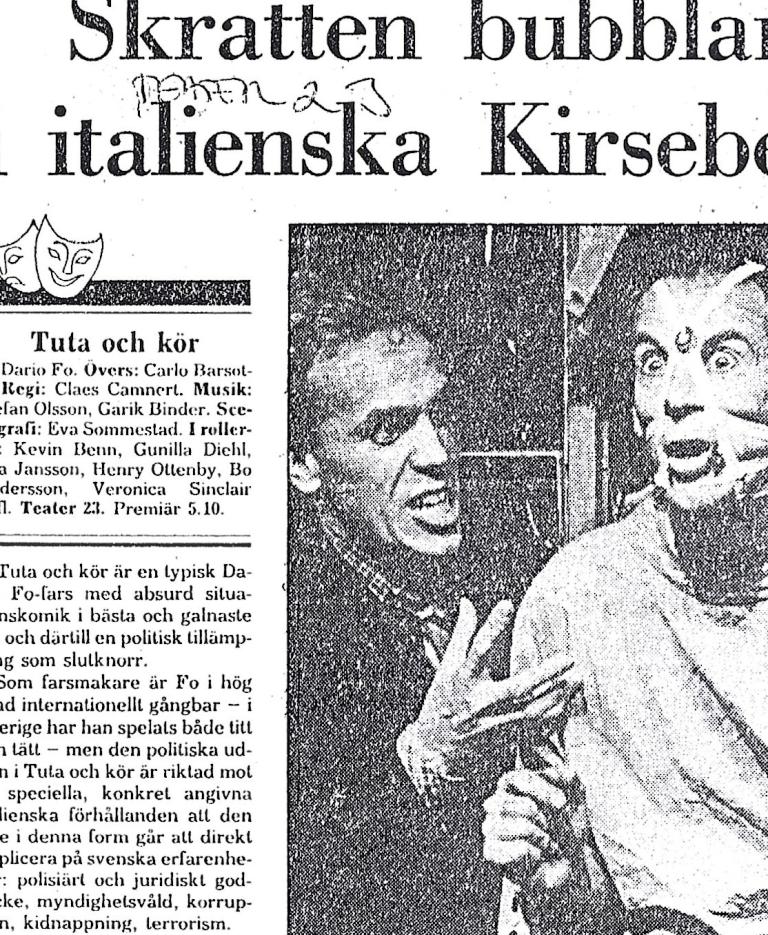 Tidningsklipp Teater 23 Artikel Tuta och kör