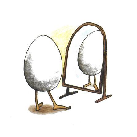 tecknat ägg med fötter som står och speglar sig