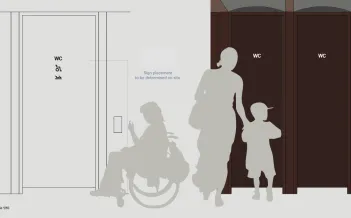 Illustration där siluetter av olika besökare syns: förälder, barn och en person i rullstol