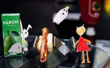 tecknad räv kanin och spöke i korvkiosk